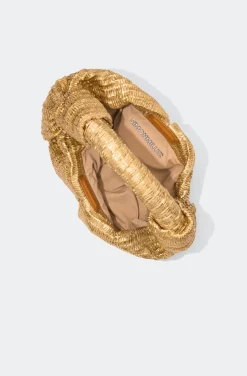 Metallicmetallic raffia lopsy bag